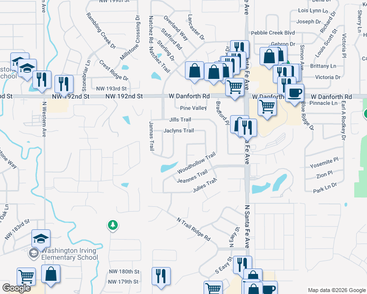 map of restaurants, bars, coffee shops, grocery stores, and more near 809 Ricks Trail in Edmond