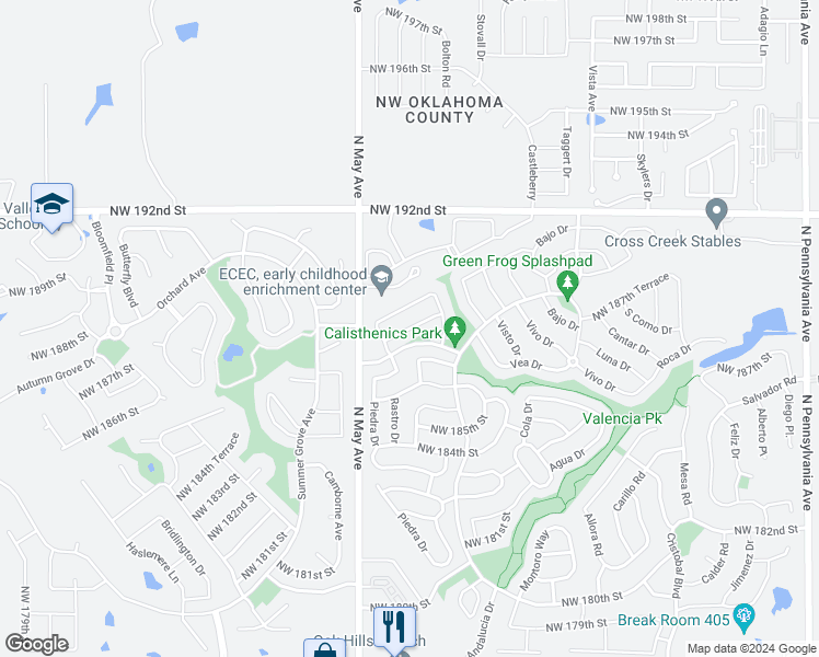 map of restaurants, bars, coffee shops, grocery stores, and more near 3233 Northwest 188th Street in Edmond