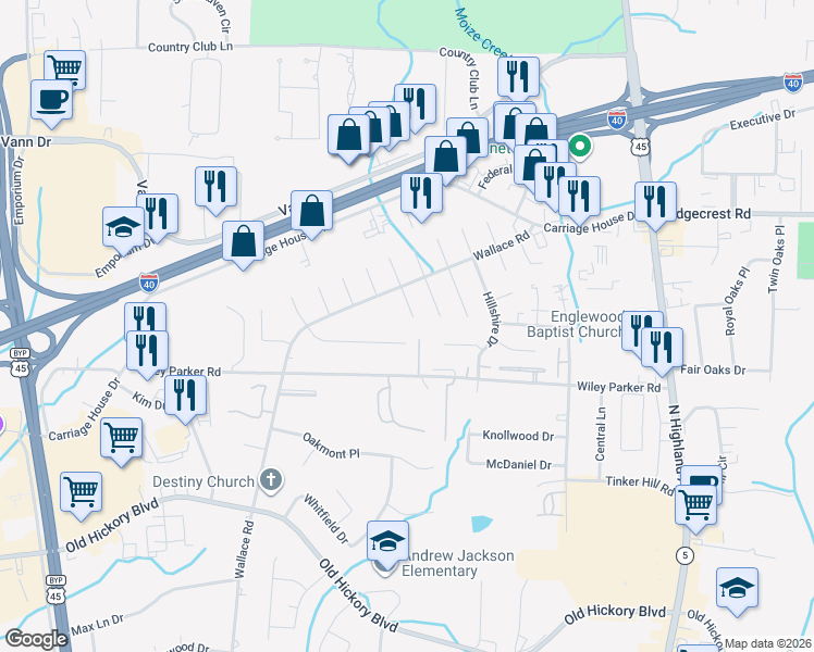 map of restaurants, bars, coffee shops, grocery stores, and more near 12 Davidfield Cove in Jackson