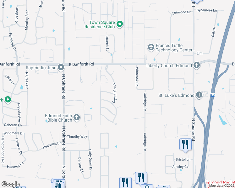 map of restaurants, bars, coffee shops, grocery stores, and more near 916 Crystal Creek in Edmond