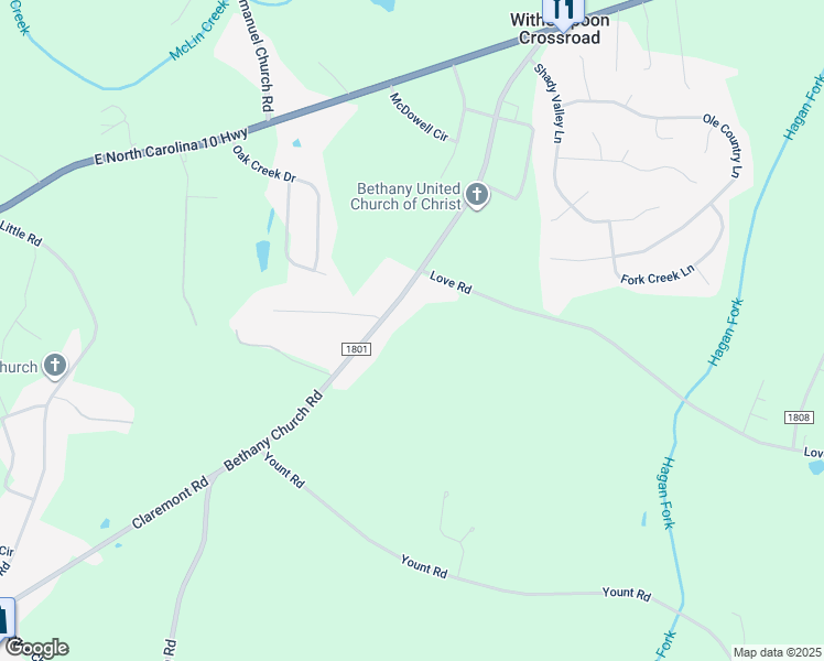 map of restaurants, bars, coffee shops, grocery stores, and more near 2826 Bethany Church Rd in Claremont
