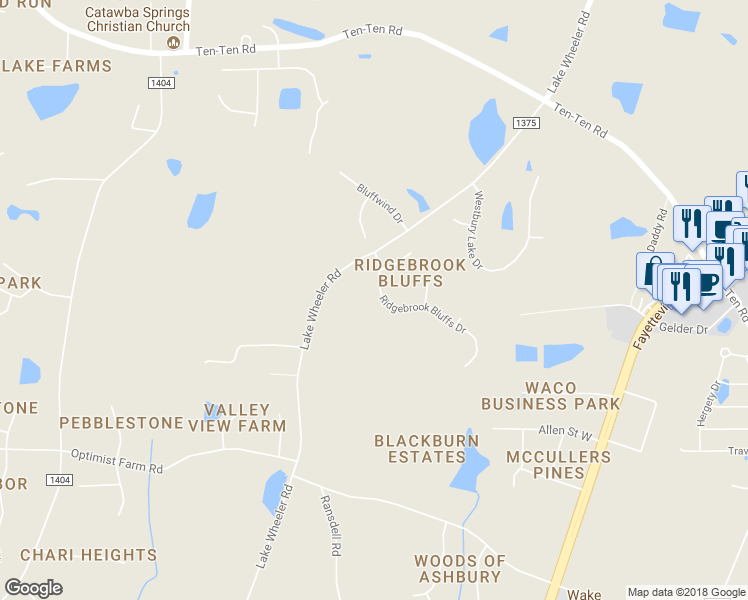 map of restaurants, bars, coffee shops, grocery stores, and more near 4012 Ridgebrook Bluffs Drive in Raleigh