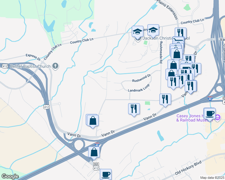 map of restaurants, bars, coffee shops, grocery stores, and more near 41 Markwest Cove in Jackson