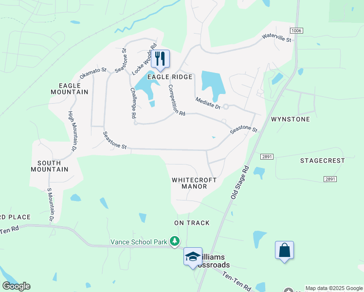 map of restaurants, bars, coffee shops, grocery stores, and more near 450 Seastone Street in Raleigh