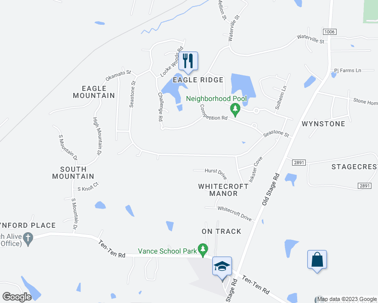map of restaurants, bars, coffee shops, grocery stores, and more near 492 Seastone Street in Raleigh