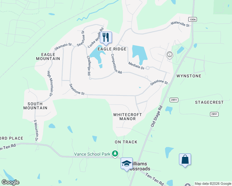 map of restaurants, bars, coffee shops, grocery stores, and more near 462 Seastone Street in Raleigh
