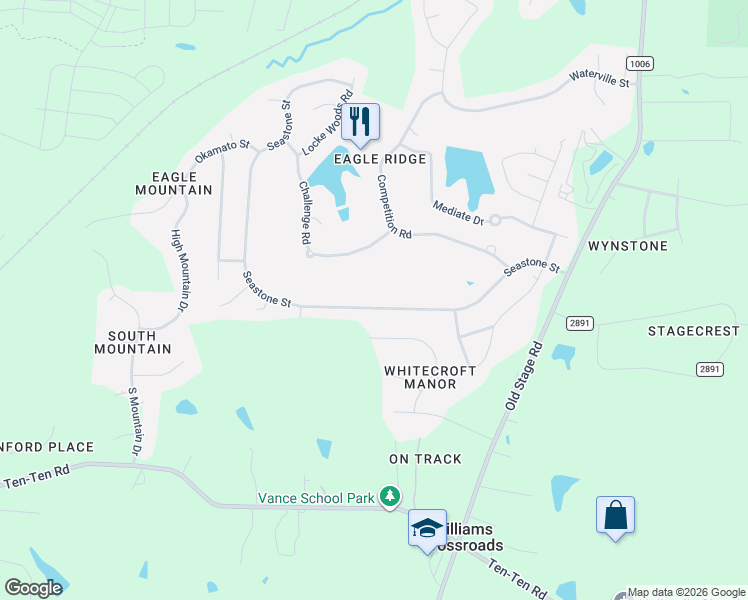 map of restaurants, bars, coffee shops, grocery stores, and more near 492 Seastone Street in Raleigh