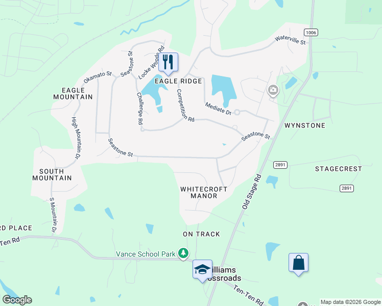 map of restaurants, bars, coffee shops, grocery stores, and more near 462 Seastone Street in Raleigh