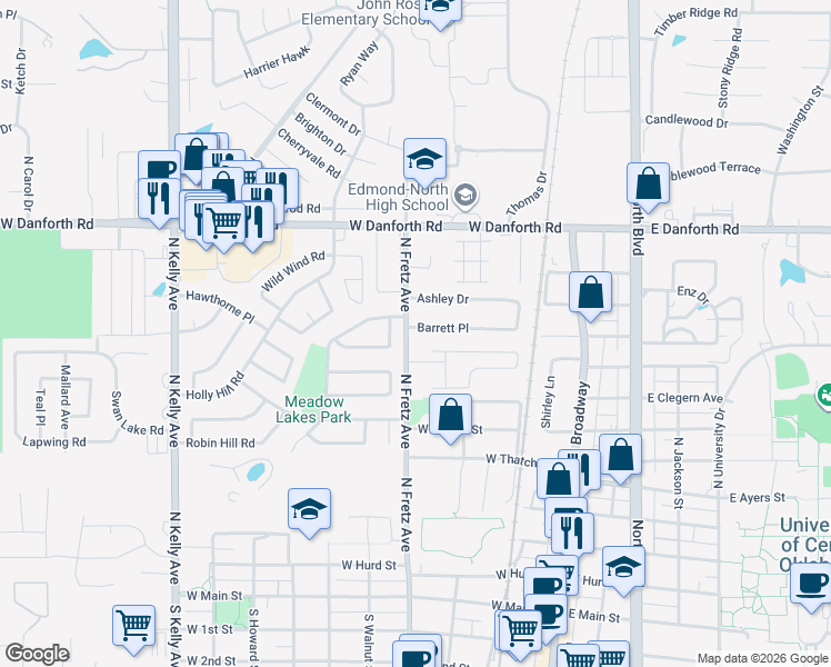 map of restaurants, bars, coffee shops, grocery stores, and more near 236 Barrett Place in Edmond