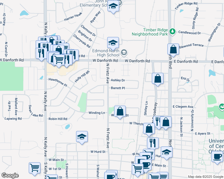 map of restaurants, bars, coffee shops, grocery stores, and more near 236 Barrett Place in Edmond