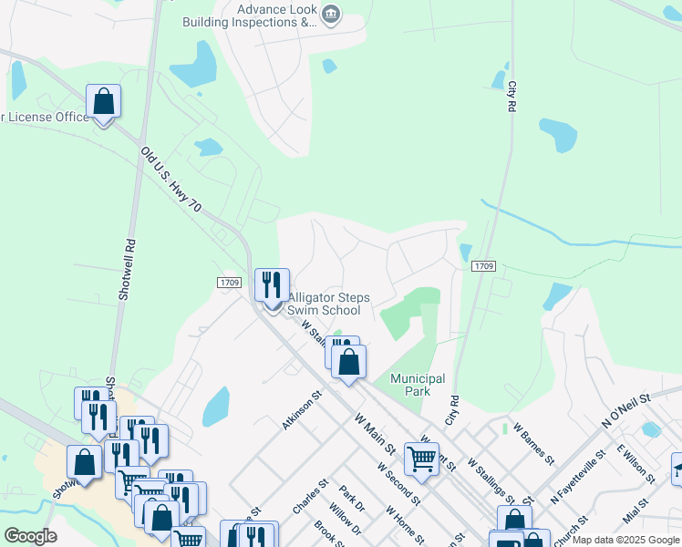 map of restaurants, bars, coffee shops, grocery stores, and more near Crawford Parkway in Clayton