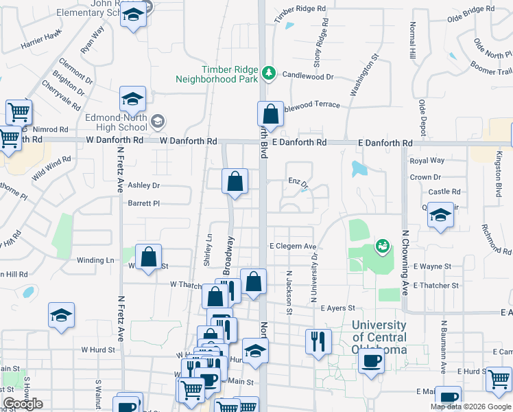 map of restaurants, bars, coffee shops, grocery stores, and more near 19 East Blanch Avenue in Edmond