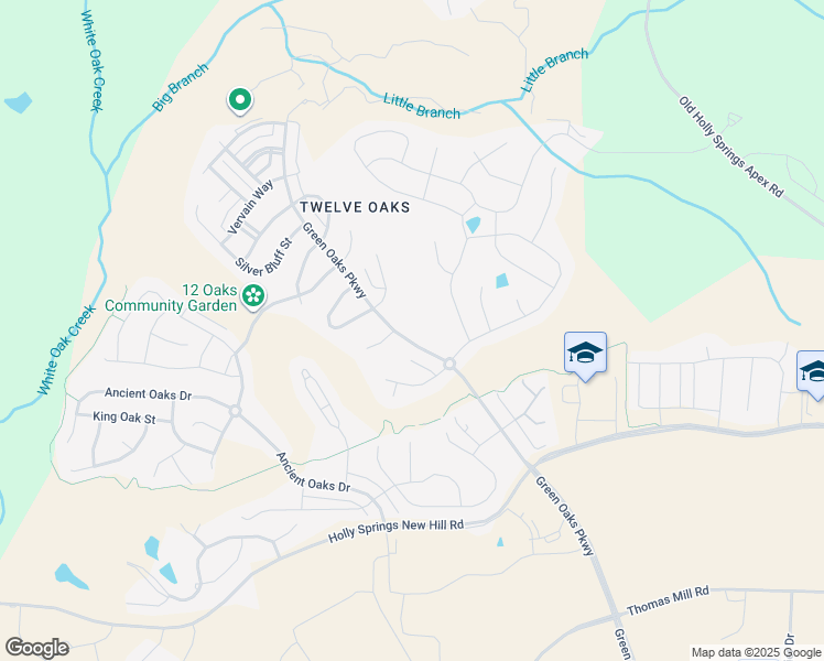 map of restaurants, bars, coffee shops, grocery stores, and more near 1008 Green Oaks Parkway in Holly Springs