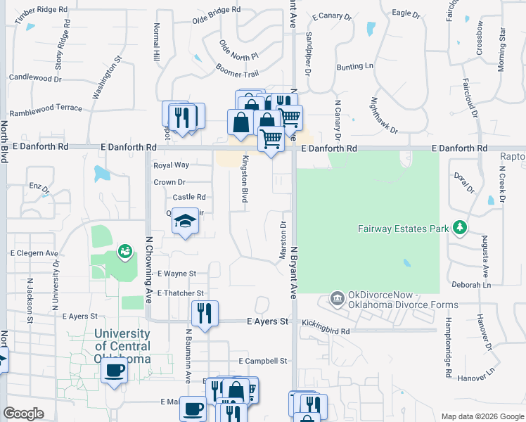 map of restaurants, bars, coffee shops, grocery stores, and more near 921 Carfax Road in Edmond