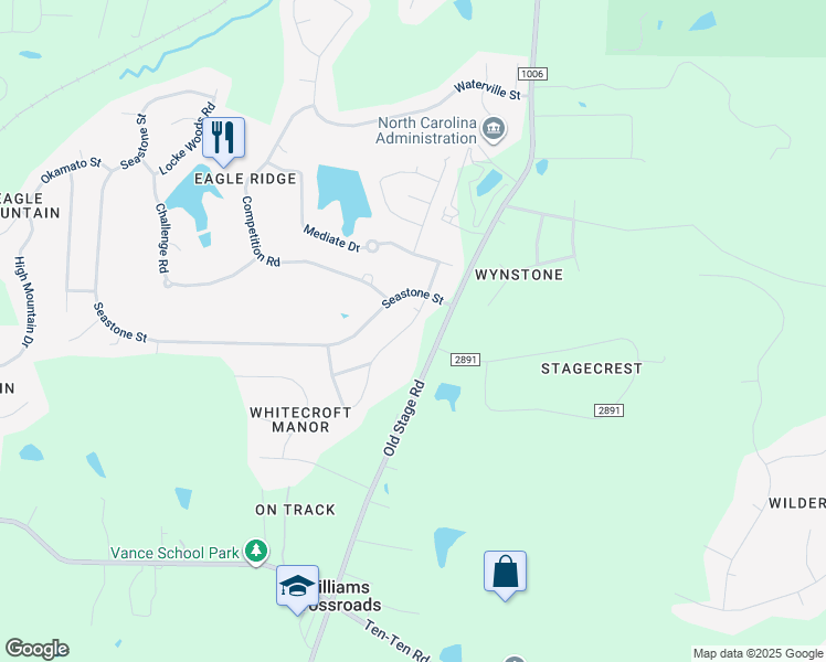 map of restaurants, bars, coffee shops, grocery stores, and more near 219 Inkster Cove in Raleigh