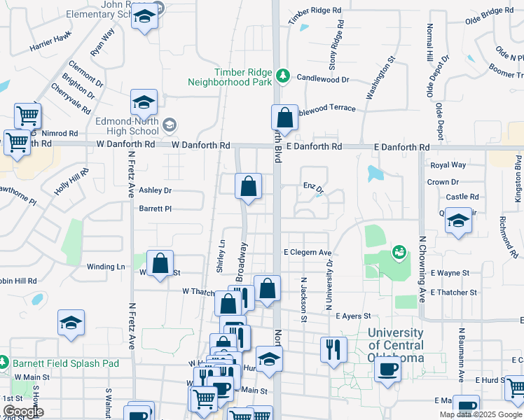 map of restaurants, bars, coffee shops, grocery stores, and more near 19 East Blanch Avenue in Edmond