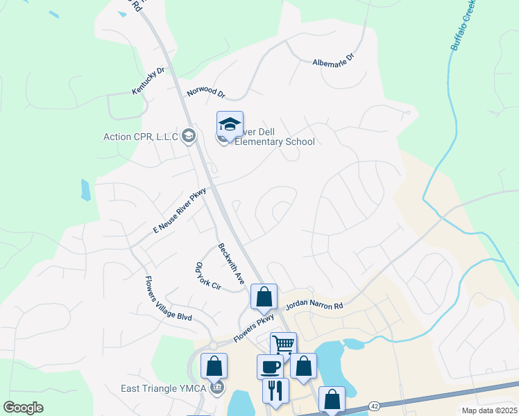 map of restaurants, bars, coffee shops, grocery stores, and more near Bramble Lane in Johnston County
