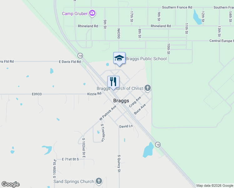 map of restaurants, bars, coffee shops, grocery stores, and more near 500 Madison Street in Muskogee