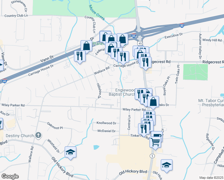 map of restaurants, bars, coffee shops, grocery stores, and more near 53 Brianfield Drive in Jackson
