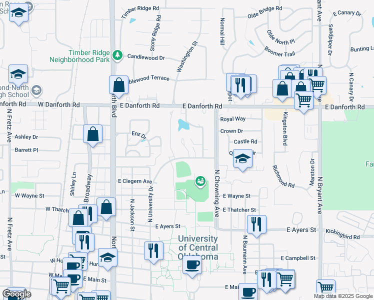 map of restaurants, bars, coffee shops, grocery stores, and more near 906 Jefferson Street in Edmond