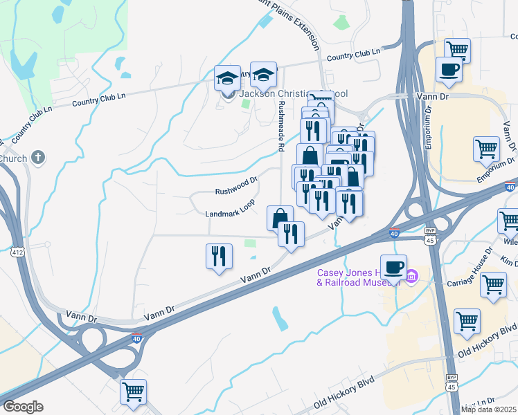 map of restaurants, bars, coffee shops, grocery stores, and more near 14 Lanway Cove in Jackson