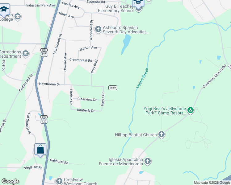 map of restaurants, bars, coffee shops, grocery stores, and more near 545 Clearview Drive in Asheboro