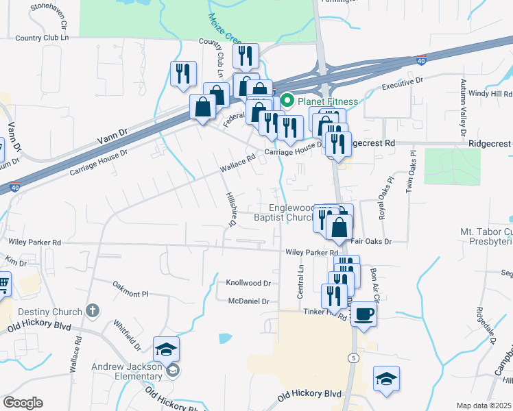 map of restaurants, bars, coffee shops, grocery stores, and more near 25 Brianfield Drive in Jackson