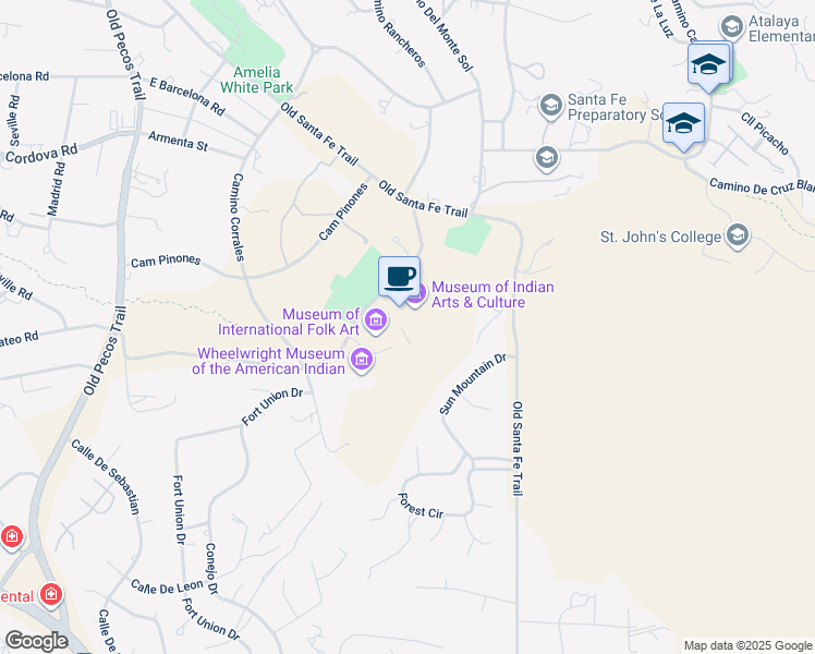 map of restaurants, bars, coffee shops, grocery stores, and more near 708 Camino Lejo in Santa Fe