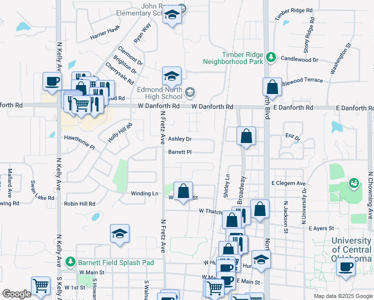 map of restaurants, bars, coffee shops, grocery stores, and more near 211 Barrett Place in Edmond