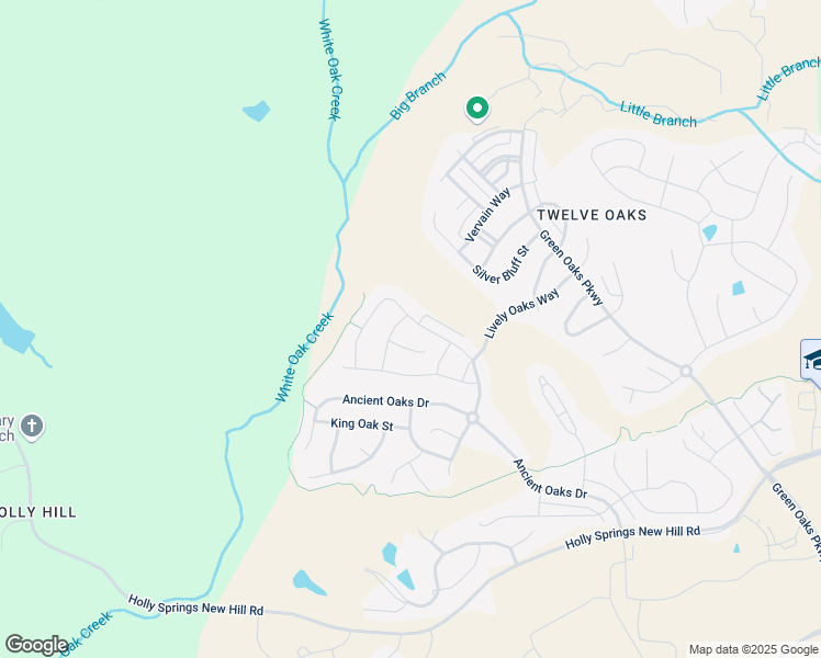 map of restaurants, bars, coffee shops, grocery stores, and more near Rambling Oaks Lane in Holly Springs