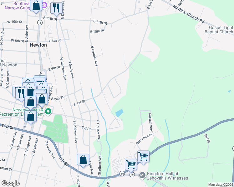 map of restaurants, bars, coffee shops, grocery stores, and more near 815 East 1st Street in Newton