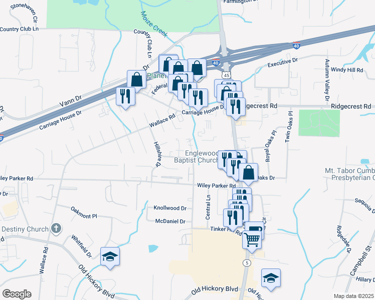 map of restaurants, bars, coffee shops, grocery stores, and more near 53 Brianfield Drive in Jackson