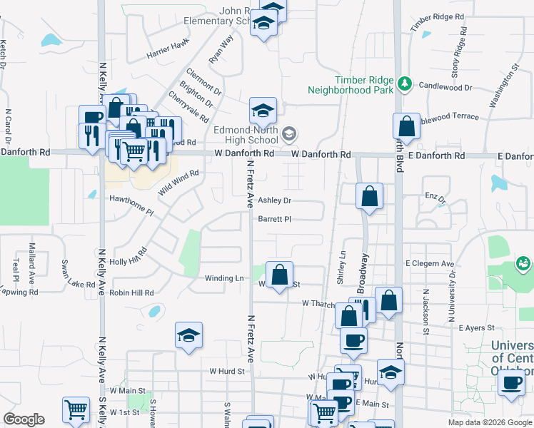 map of restaurants, bars, coffee shops, grocery stores, and more near 236 Barrett Place in Edmond