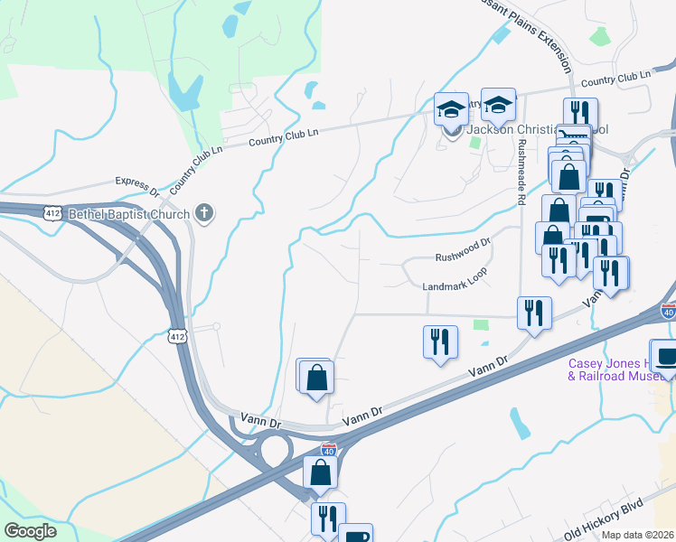 map of restaurants, bars, coffee shops, grocery stores, and more near 29 Emerson Drive in Jackson