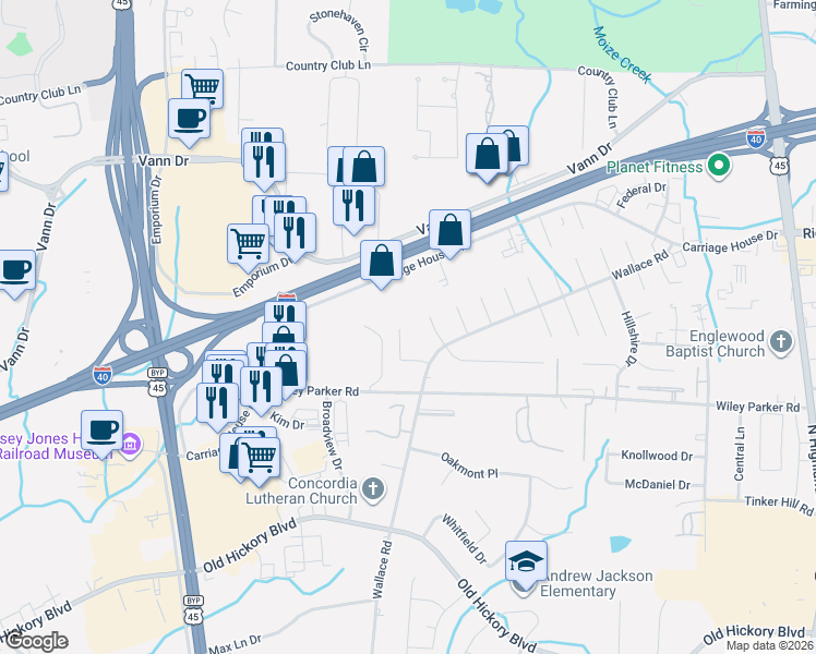 map of restaurants, bars, coffee shops, grocery stores, and more near 56 Wallace Cove in Jackson