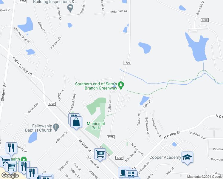 map of restaurants, bars, coffee shops, grocery stores, and more near 104 Parkview Drive in Clayton