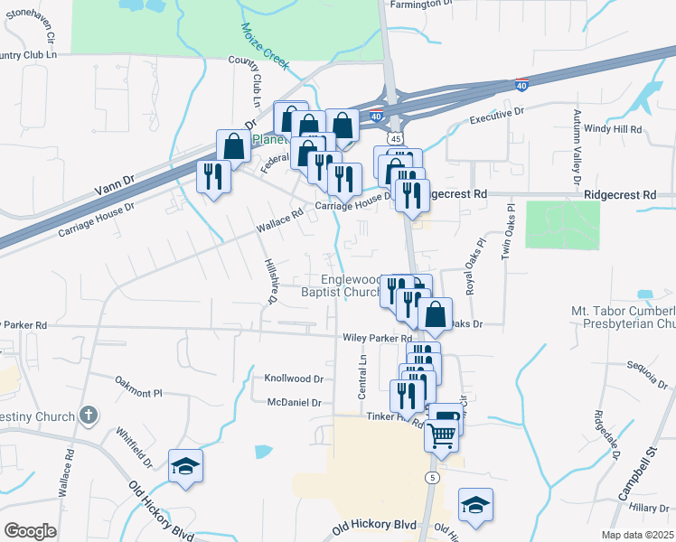 map of restaurants, bars, coffee shops, grocery stores, and more near 53 Brianfield Drive in Jackson