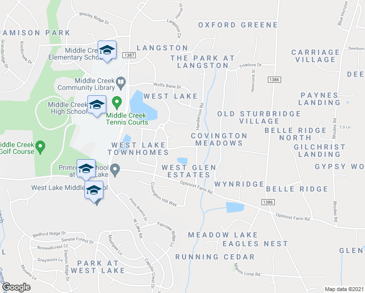 map of restaurants, bars, coffee shops, grocery stores, and more near 432 Field Glow Lane in Apex