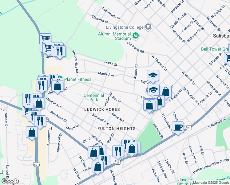 map of restaurants, bars, coffee shops, grocery stores, and more near 817 Lincolnton Road in Salisbury