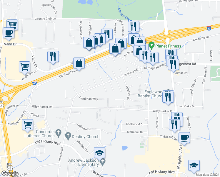map of restaurants, bars, coffee shops, grocery stores, and more near 45 Rossfield Cove in Jackson