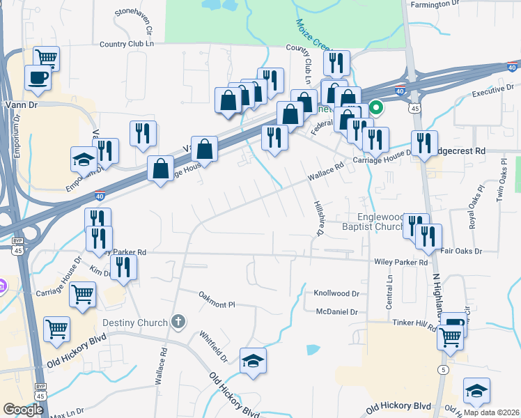 map of restaurants, bars, coffee shops, grocery stores, and more near 12 Davidfield Cove in Jackson