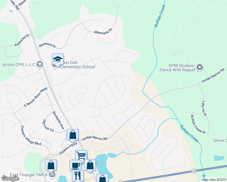 map of restaurants, bars, coffee shops, grocery stores, and more near Prairie Street in Johnston County
