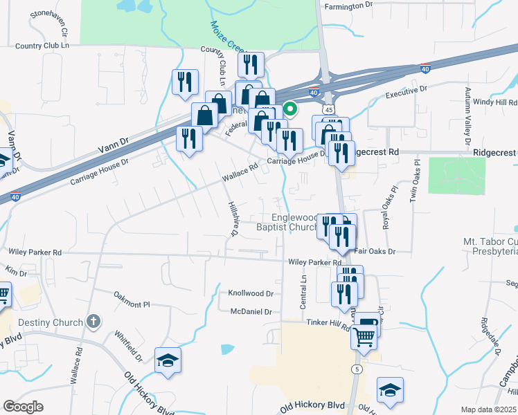 map of restaurants, bars, coffee shops, grocery stores, and more near 25 Brianfield Drive in Jackson
