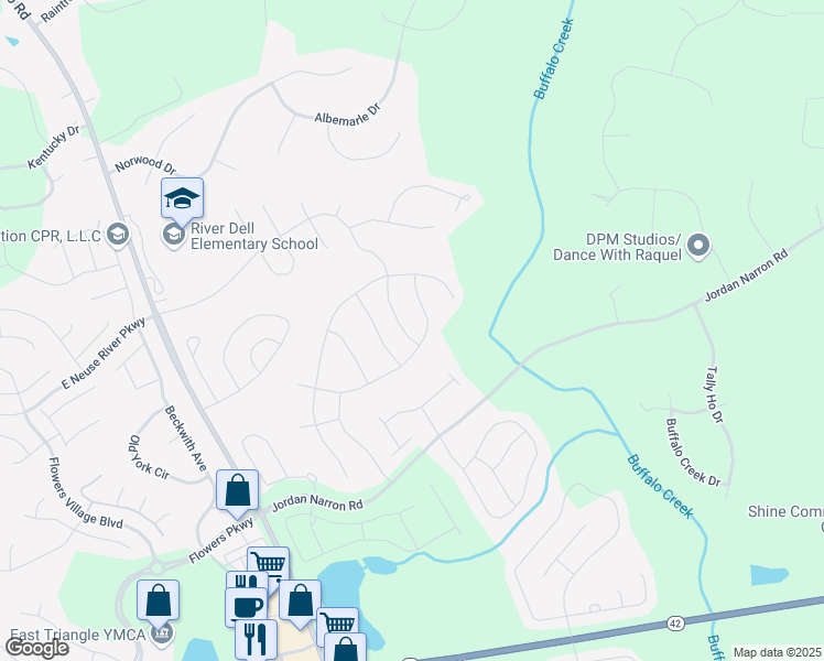 map of restaurants, bars, coffee shops, grocery stores, and more near 733 River Dell Townes Avenue in Clayton