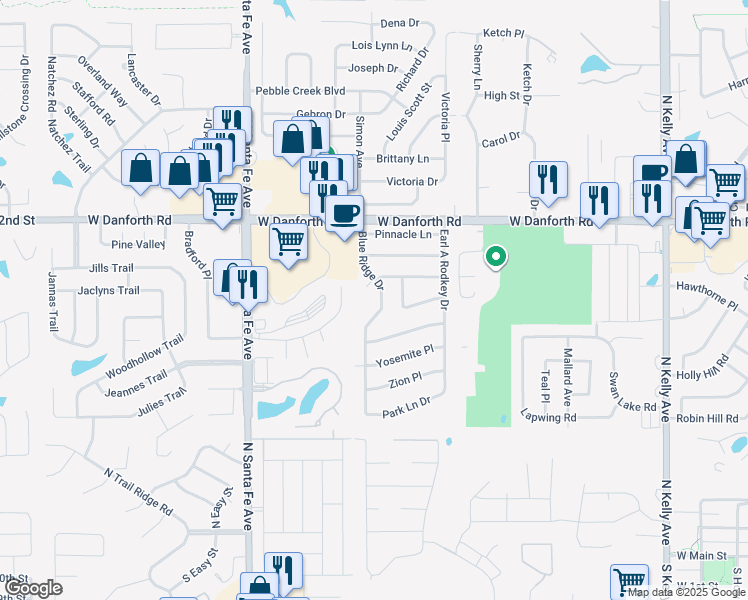 map of restaurants, bars, coffee shops, grocery stores, and more near 921 Blue Ridge Drive in Edmond