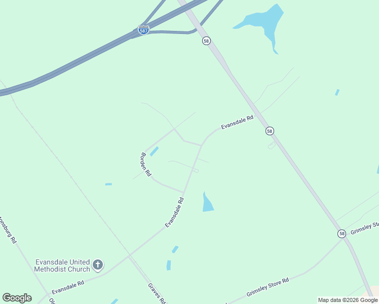 map of restaurants, bars, coffee shops, grocery stores, and more near 4104 Evansdale Road in Wilson