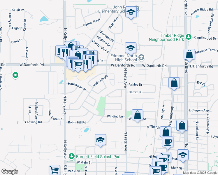 map of restaurants, bars, coffee shops, grocery stores, and more near 1041 Whitehouse Circle in Edmond