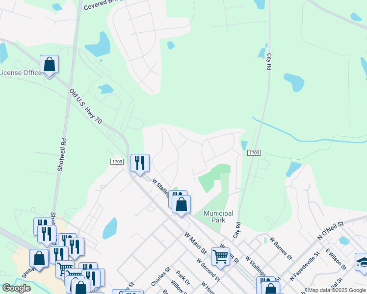 map of restaurants, bars, coffee shops, grocery stores, and more near 57 Griffith Place in Clayton