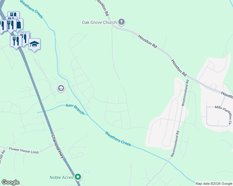 map of restaurants, bars, coffee shops, grocery stores, and more near 217 Simpson Road in Troutman