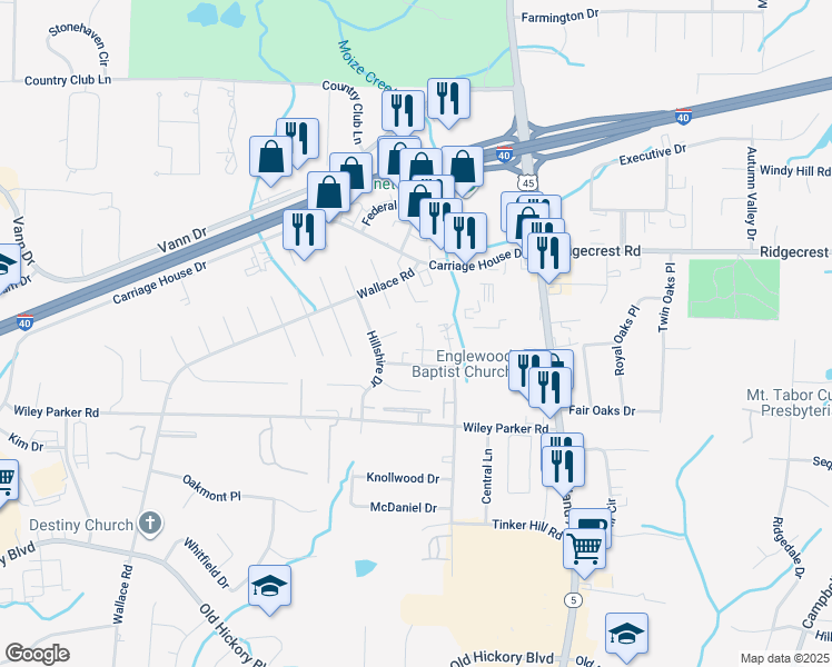 map of restaurants, bars, coffee shops, grocery stores, and more near 26 Foxboro Cove in Jackson